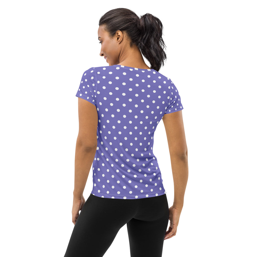 Women’s Lavender Purple Polka Dot Athletic T-Shirt - Lightweight Moisture Wicking Workout Top With UPF 50+