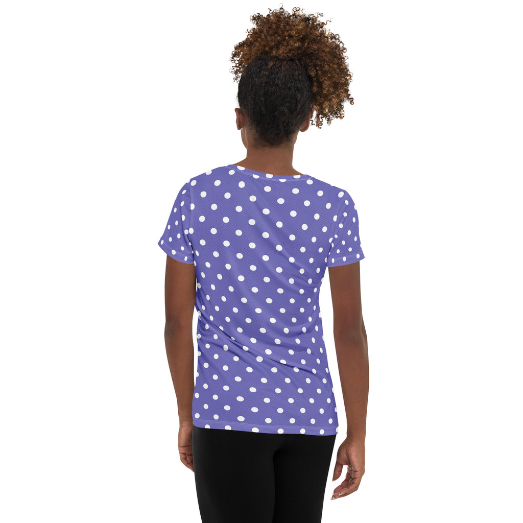 Women’s Lavender Purple Polka Dot Athletic T-Shirt - Lightweight Moisture Wicking Workout Top With UPF 50+