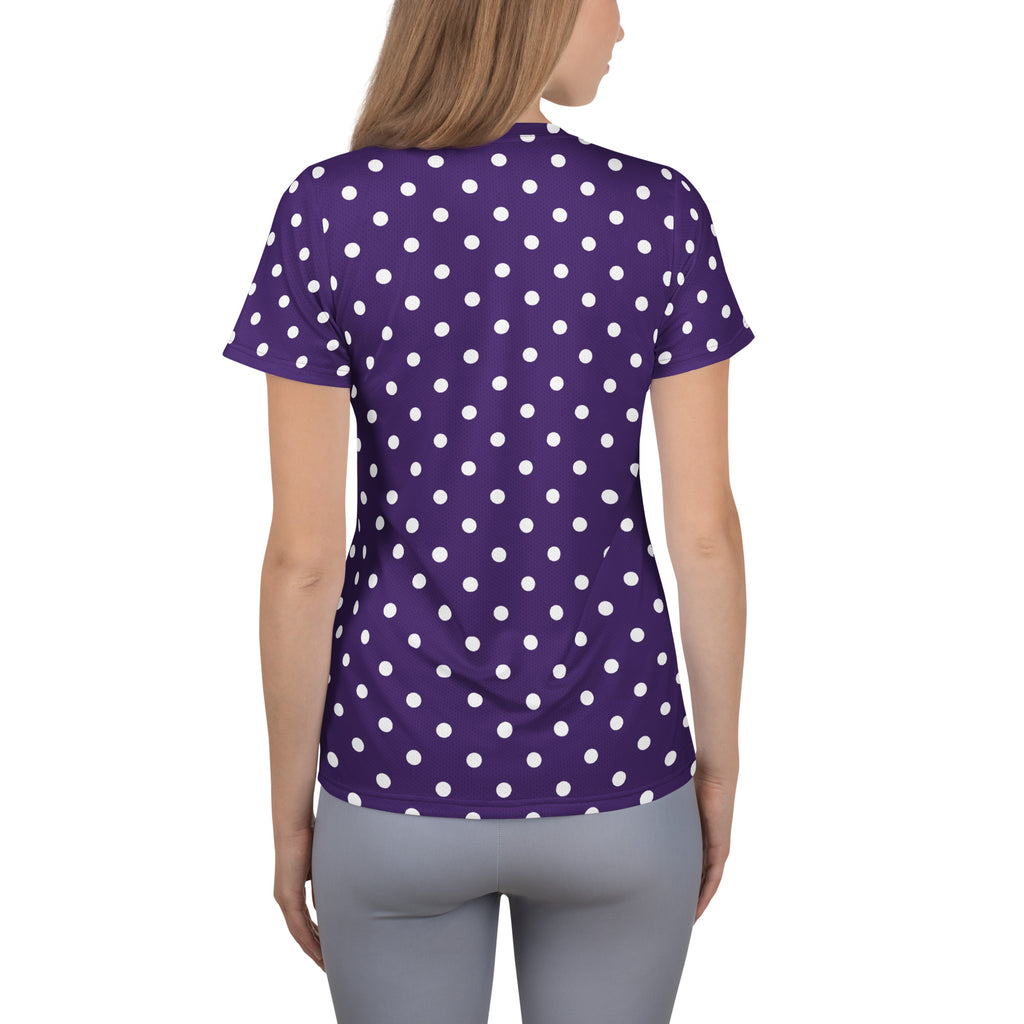 Women’s Dark Purple Polka Dot Athletic T-Shirt - Lightweight Moisture Wicking Workout Top With UPF 50+
