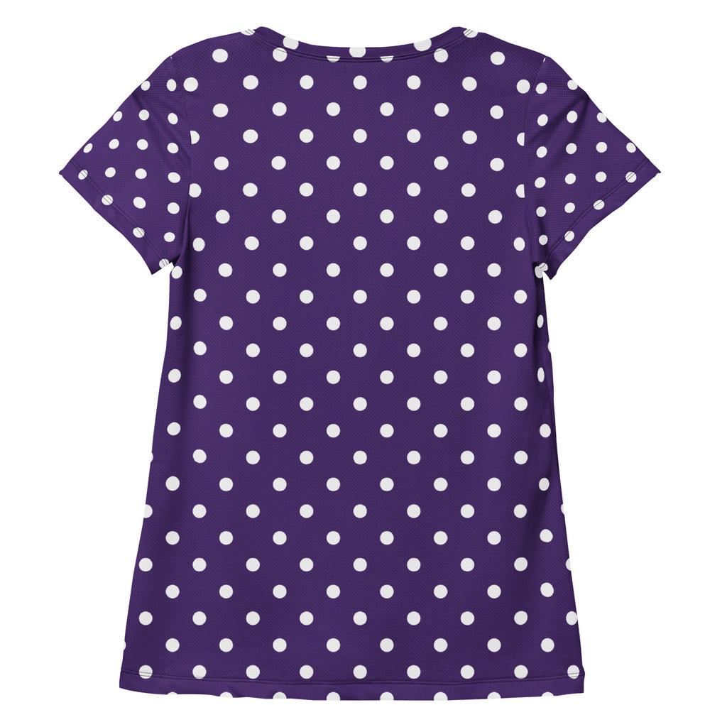 Women’s Dark Purple Polka Dot Athletic T-Shirt - Lightweight Moisture Wicking Workout Top With UPF 50+