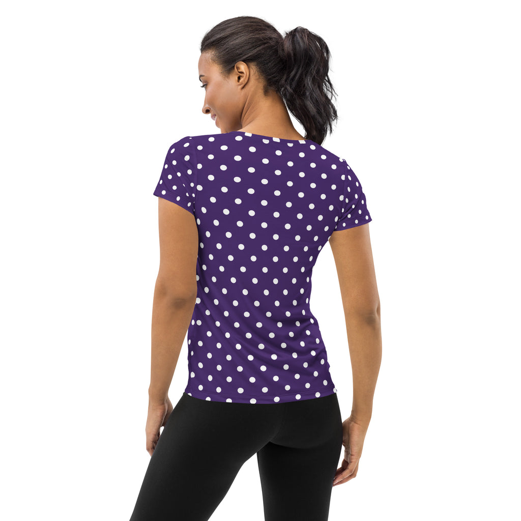 Women’s Dark Purple Polka Dot Athletic T-Shirt - Lightweight Moisture Wicking Workout Top With UPF 50+