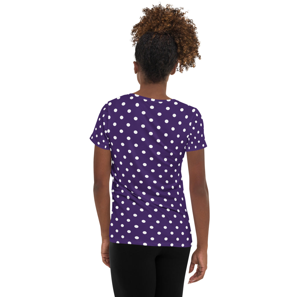 Women’s Dark Purple Polka Dot Athletic T-Shirt - Lightweight Moisture Wicking Workout Top With UPF 50+