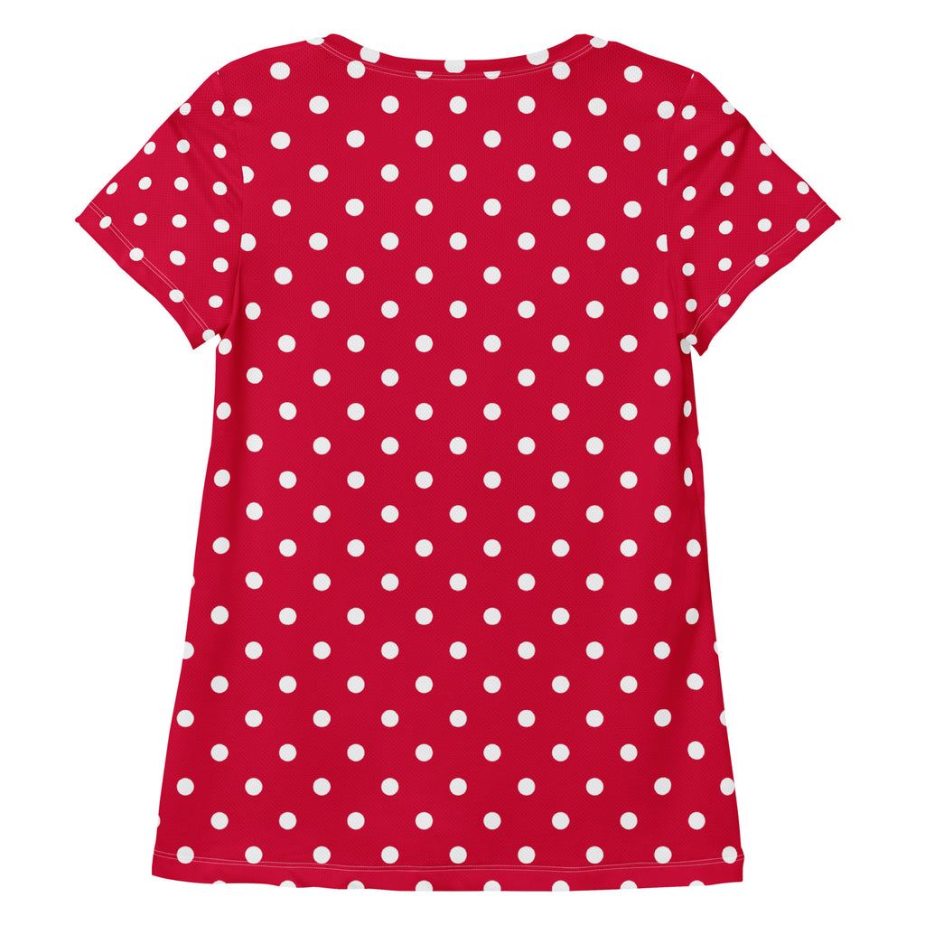 Women’s Crimson Red Polka Dot Athletic T-Shirt - Lightweight Moisture Wicking Workout Top With UPF 50+