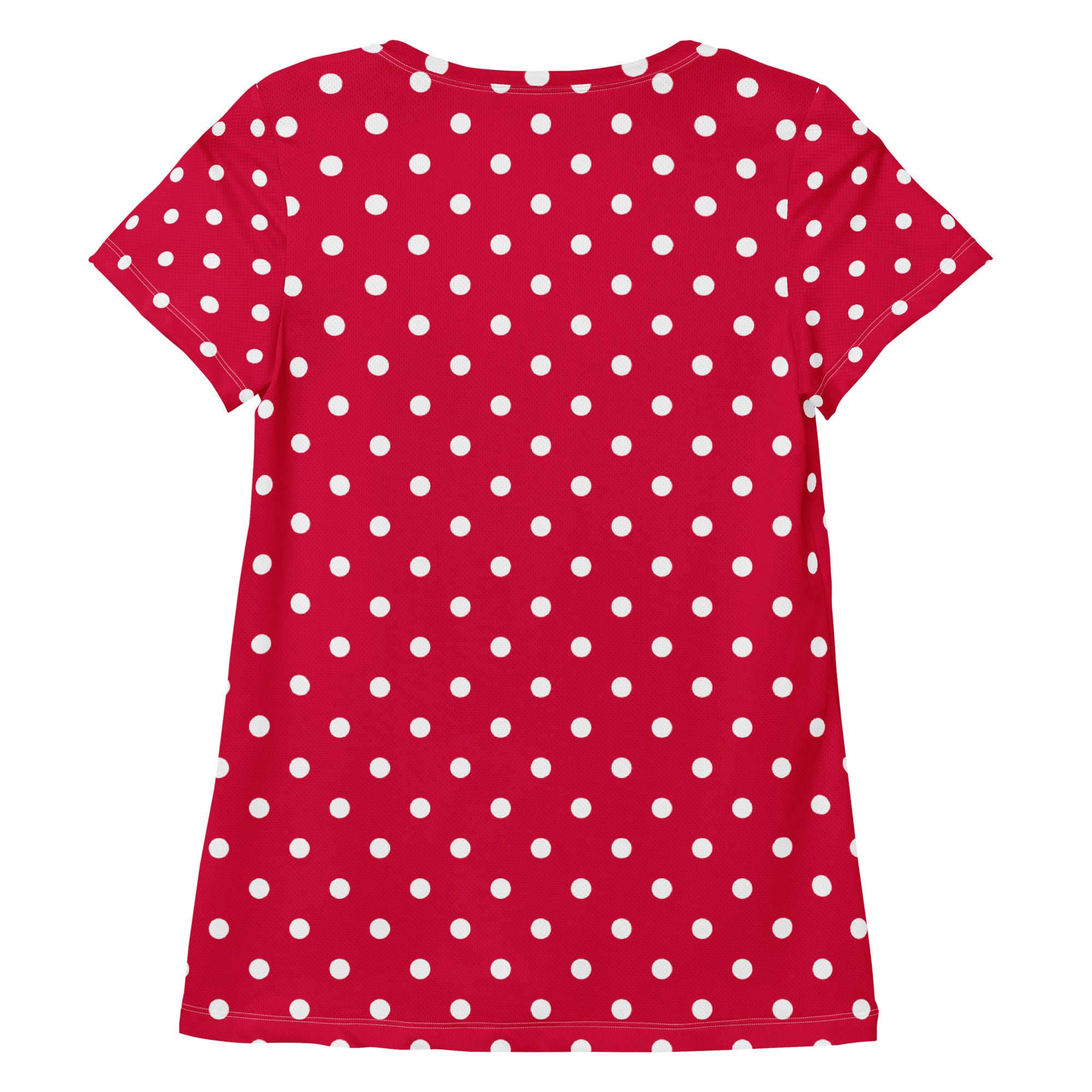 Women’s Crimson Red Polka Dot Athletic T-Shirt - Lightweight Moisture Wicking Workout Top With UPF 50+