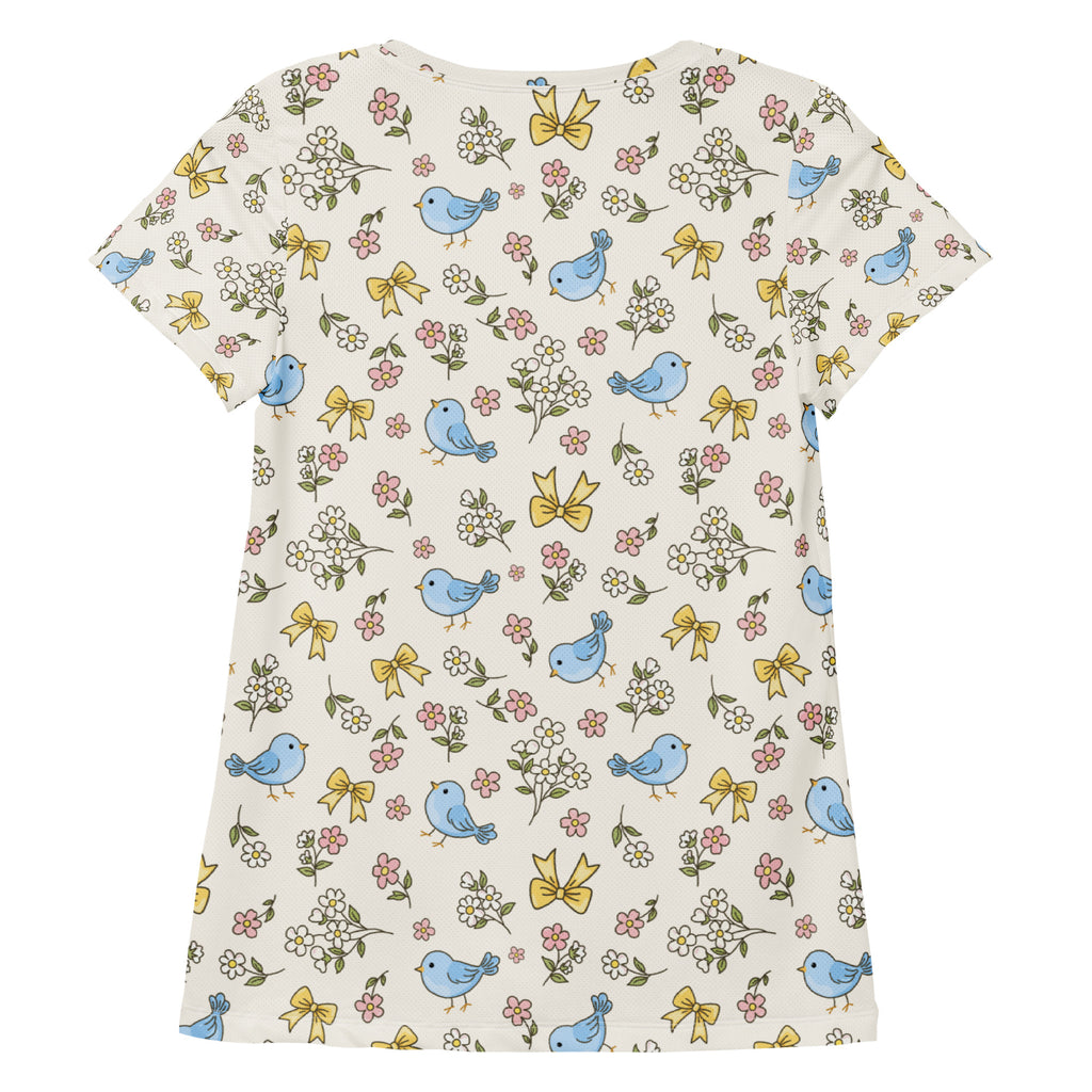 Women’s Blue Bird & Wildflower Athletic T-Shirt - Lightweight Moisture Wicking Workout Top With UPF 50+