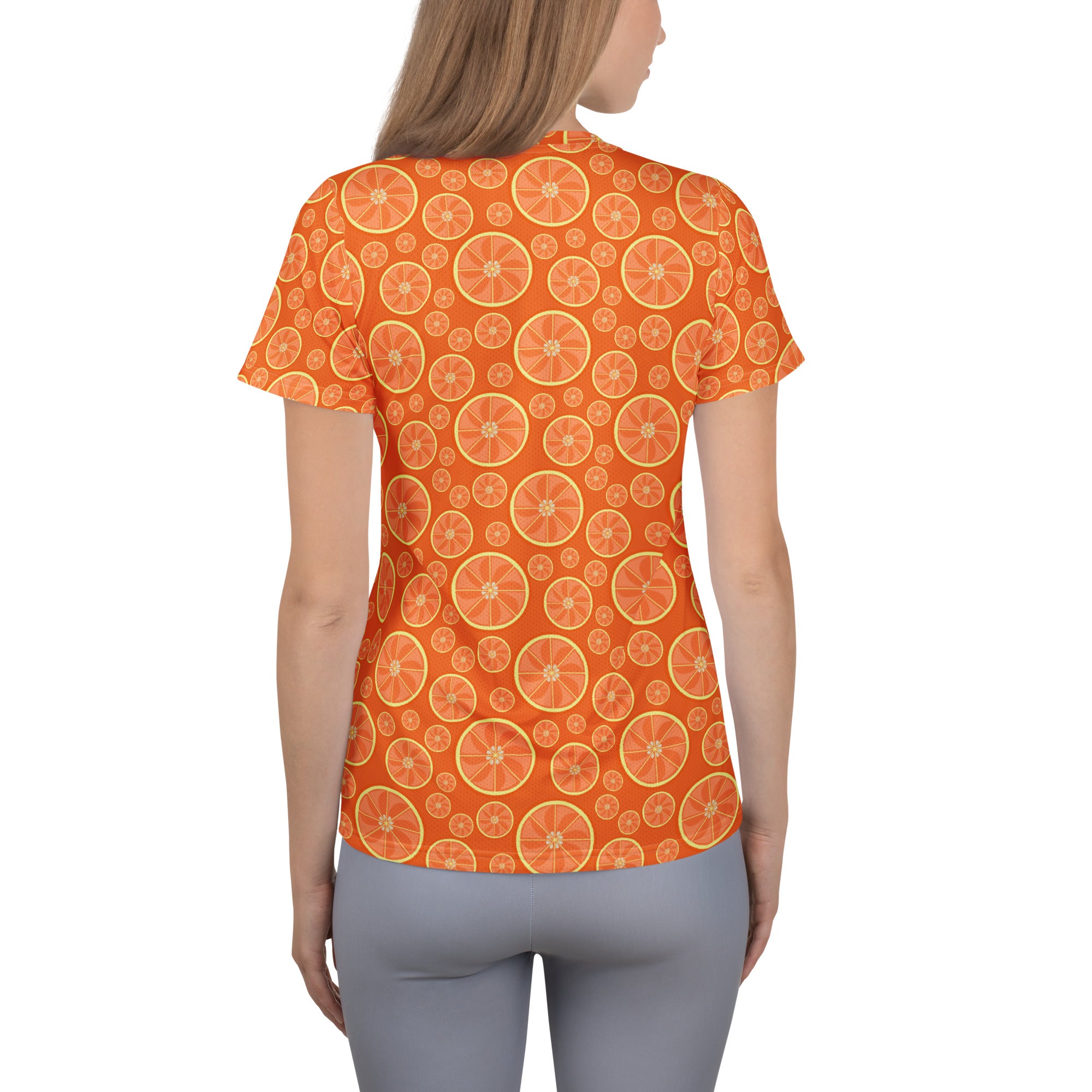 Women’s Orange Citrus Athletic T-Shirt - Lightweight Moisture Wicking Workout Top With UPF 50+
