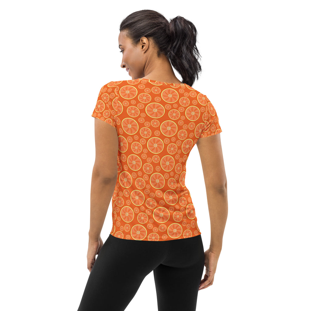 Women’s Orange Citrus Athletic T-Shirt - Lightweight Moisture Wicking Workout Top With UPF 50+