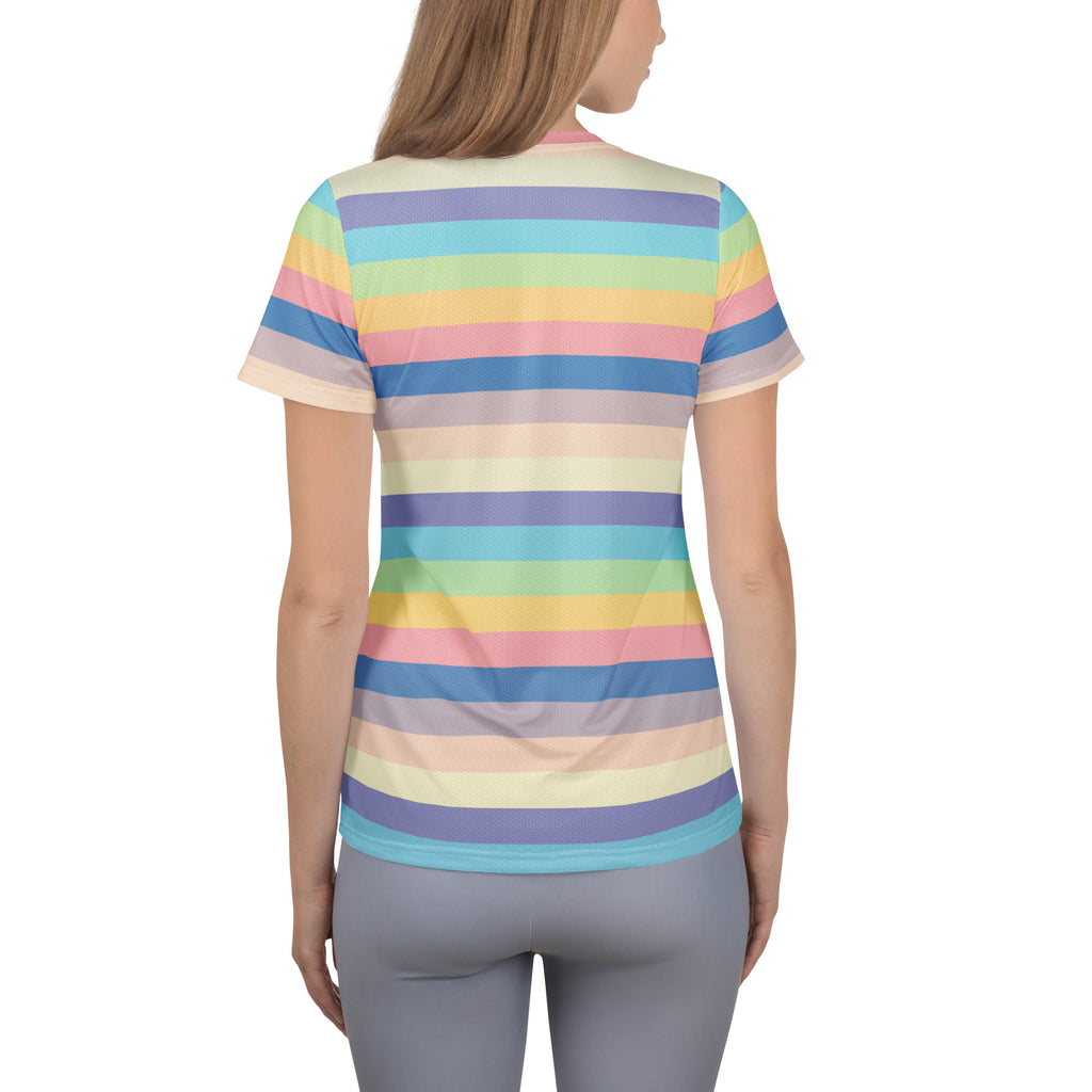 Women’s Colorful Stripe Athletic T-Shirt - Lightweight Moisture Wicking Workout Top With UPF 50+