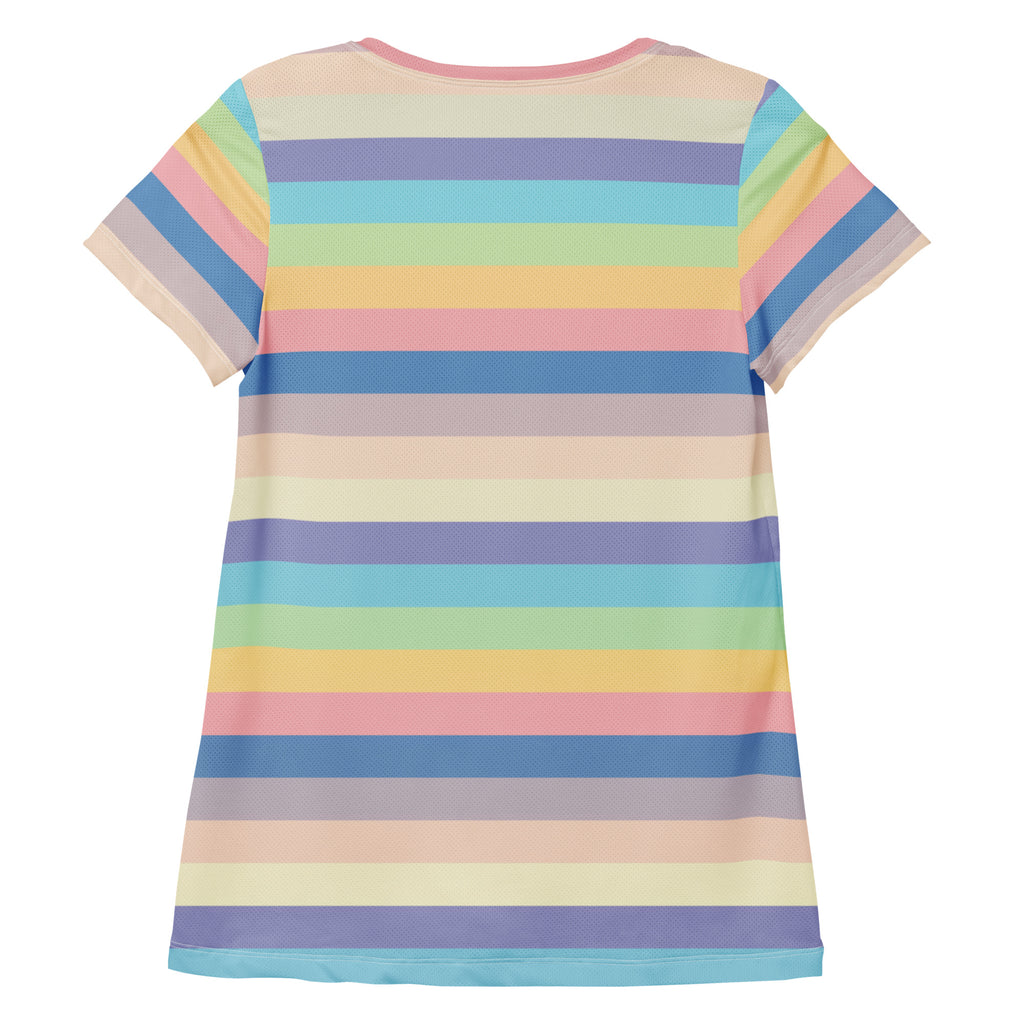 Women’s Colorful Stripe Athletic T-Shirt - Lightweight Moisture Wicking Workout Top With UPF 50+