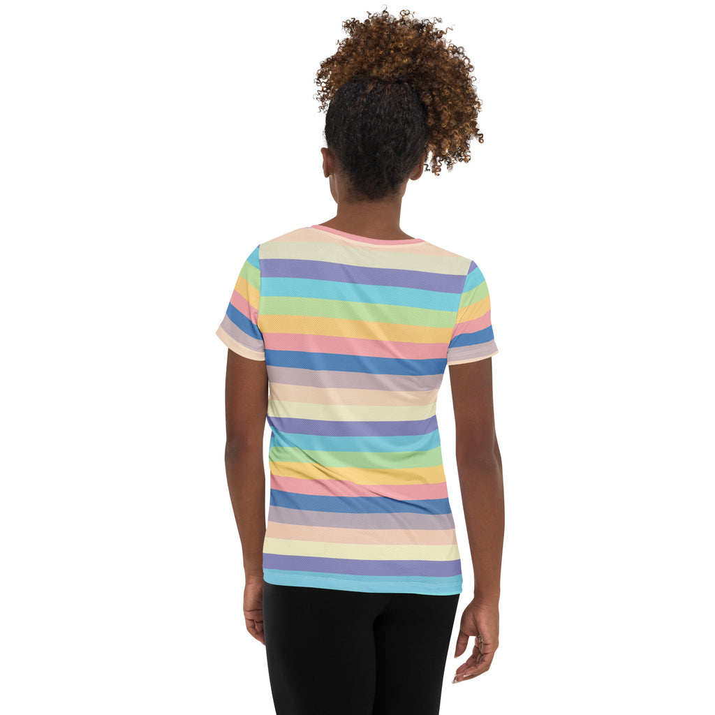 Women’s Colorful Stripe Athletic T-Shirt - Lightweight Moisture Wicking Workout Top With UPF 50+