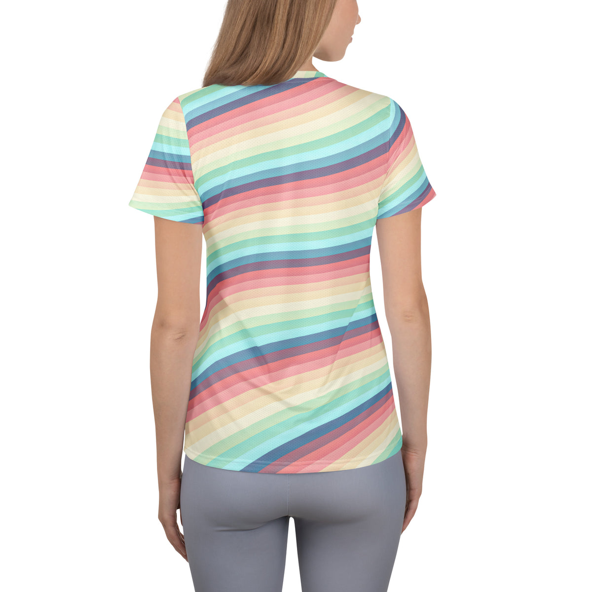 Women’s Pastel Rainbow Wave Athletic T-Shirt - Lightweight Moisture Wicking Workout Top With UPF 50+