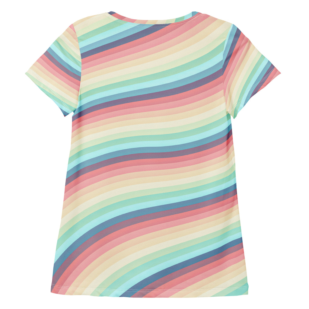 Women’s Pastel Rainbow Wave Athletic T-Shirt - Lightweight Moisture Wicking Workout Top With UPF 50+