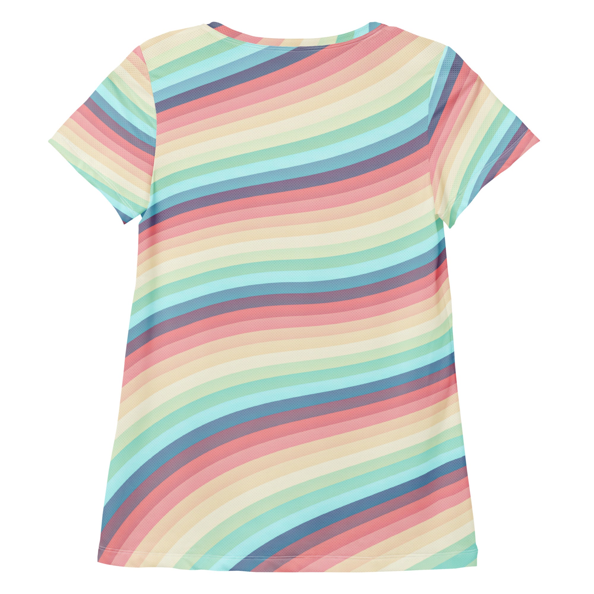 Women’s Pastel Rainbow Wave Athletic T-Shirt - Lightweight Moisture Wicking Workout Top With UPF 50+
