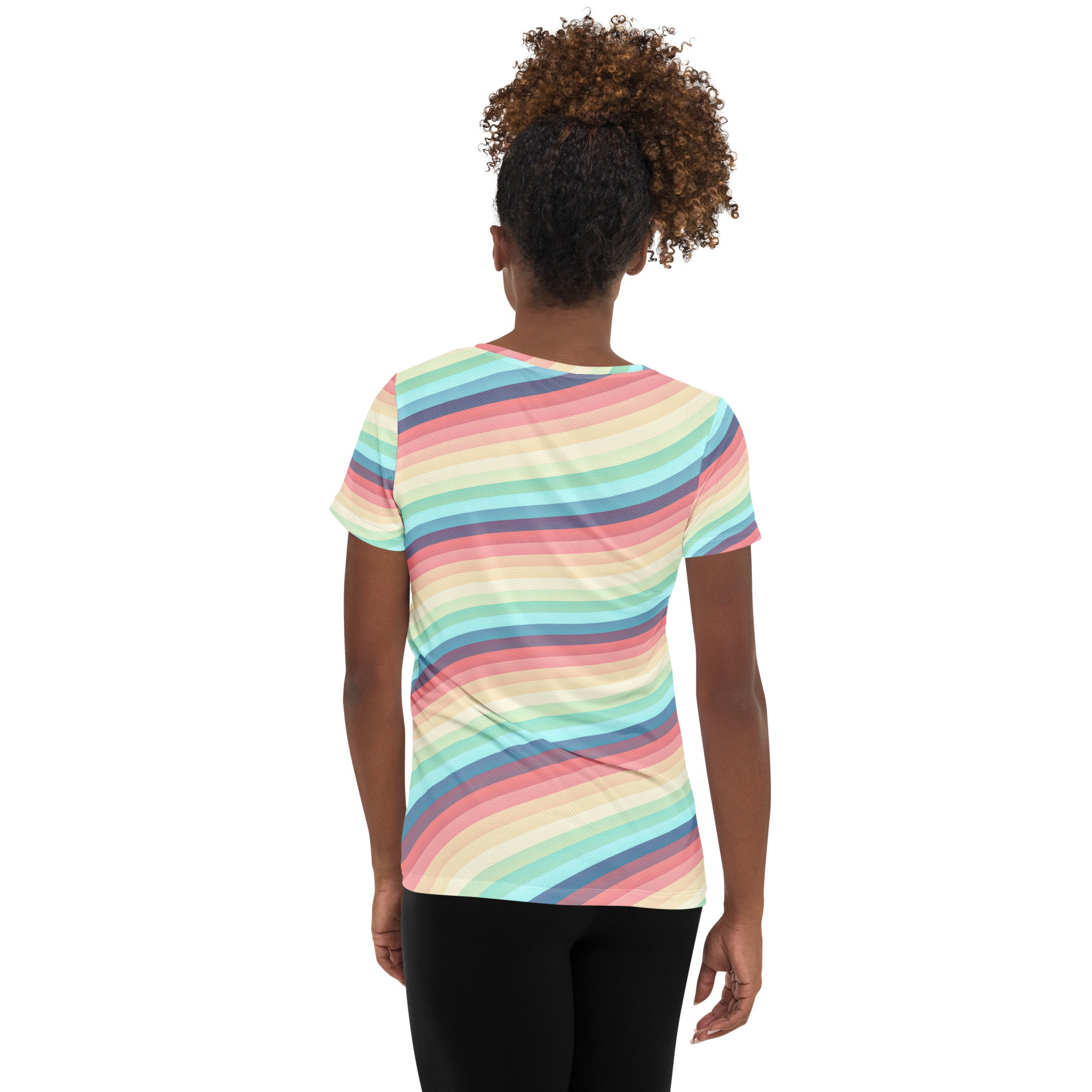 Women’s Pastel Rainbow Wave Athletic T-Shirt - Lightweight Moisture Wicking Workout Top With UPF 50+