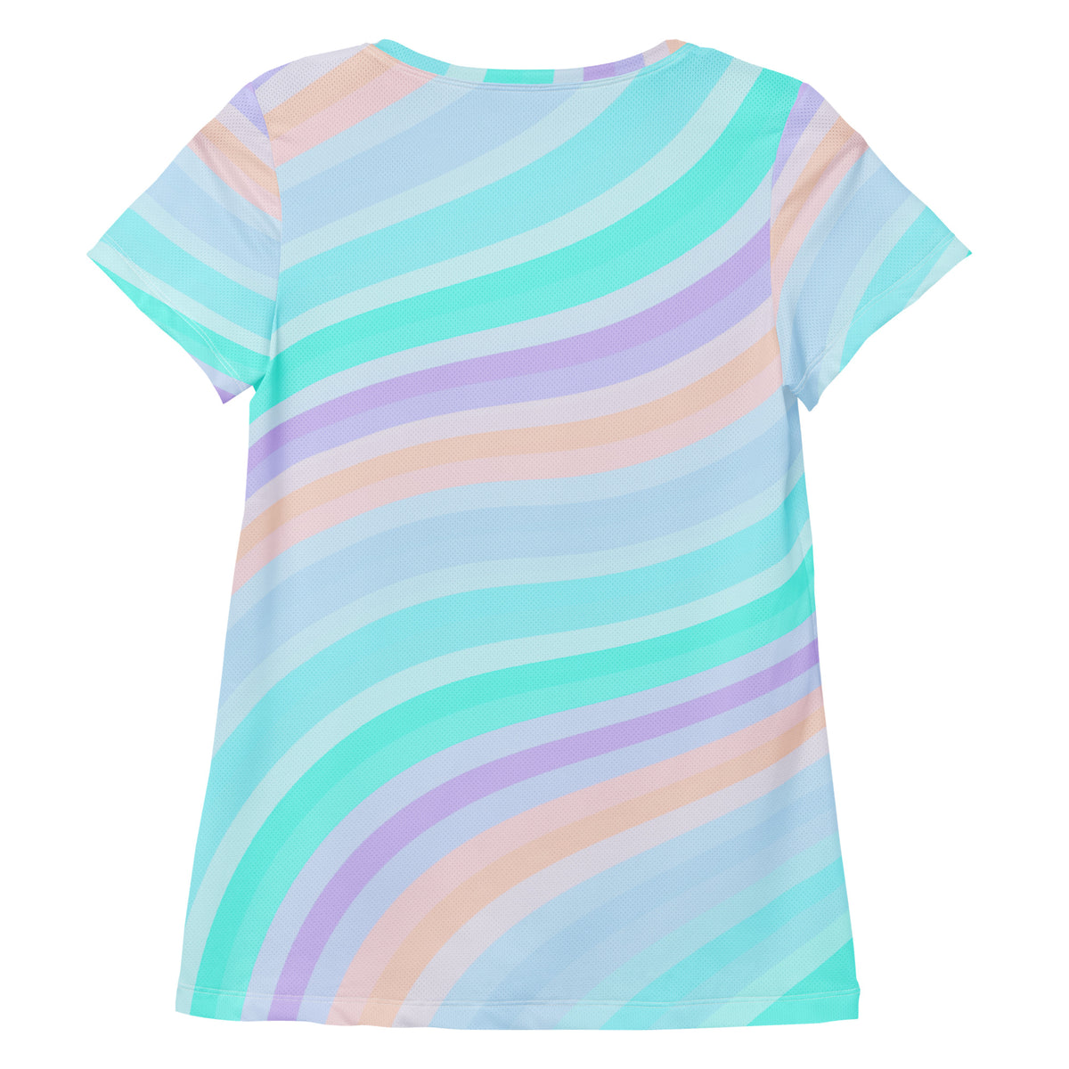 Women’s Pastel Aqua Rainbow Stripe Athletic T-Shirt - Lightweight Moisture Wicking Workout Top With UPF 50+