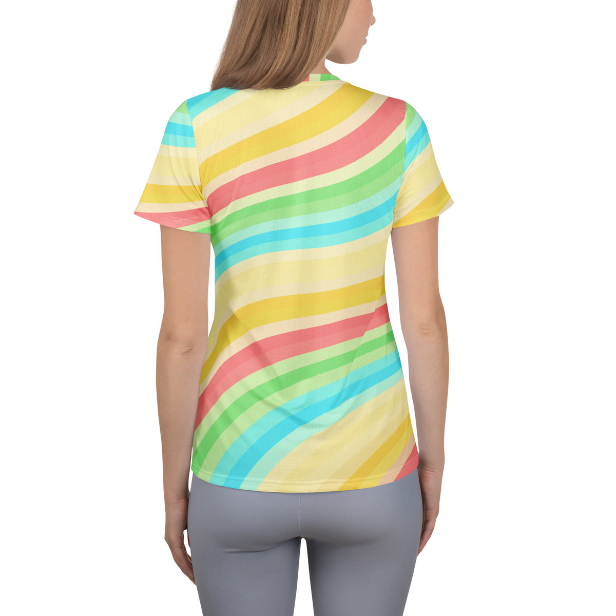 Women’s Wavy Yellow Aqua Athletic T-Shirt - Lightweight Moisture Wicking Workout Top With UPF 50+