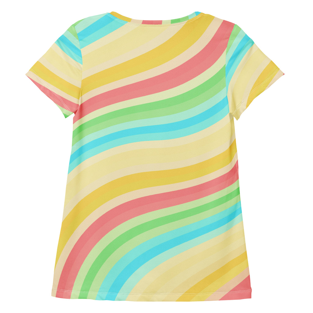 Women’s Wavy Yellow Aqua Athletic T-Shirt - Lightweight Moisture Wicking Workout Top With UPF 50+