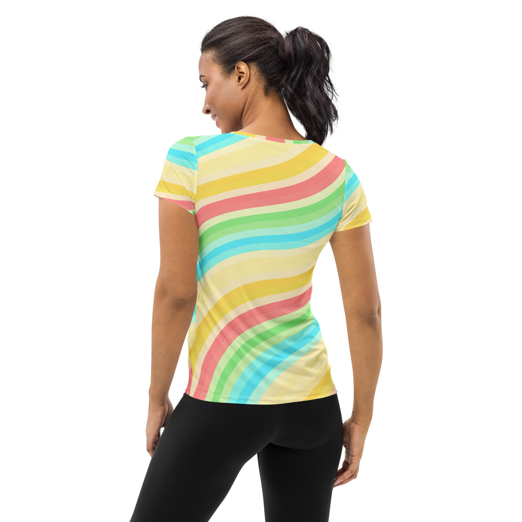Women’s Wavy Yellow Aqua Athletic T-Shirt - Lightweight Moisture Wicking Workout Top With UPF 50+