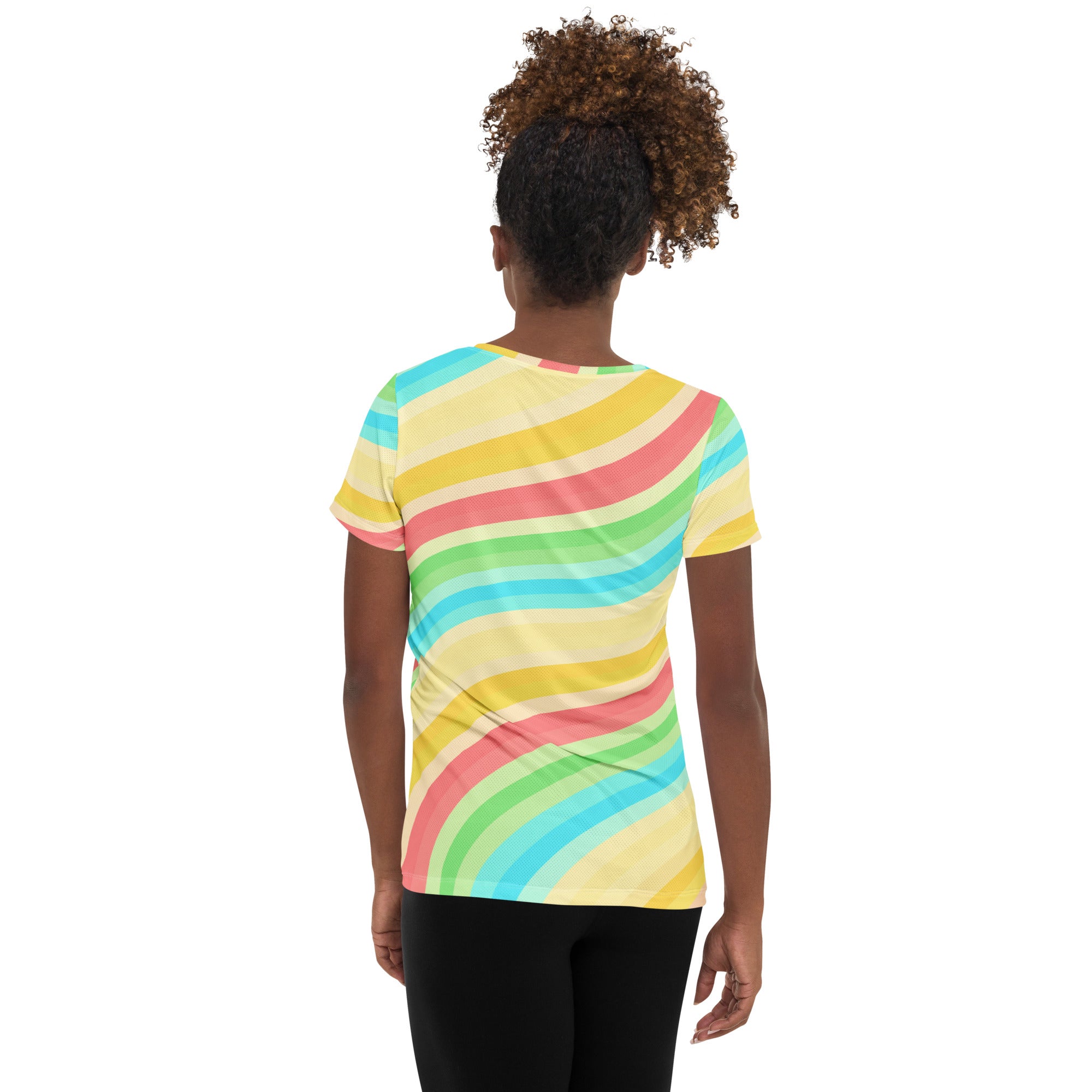 Women’s Wavy Yellow Aqua Athletic T-Shirt - Lightweight Moisture Wicking Workout Top With UPF 50+