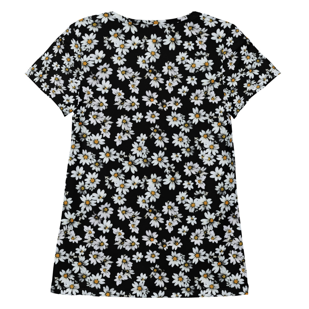 Women’s Black Daisy Athletic T-Shirt - Lightweight Moisture Wicking Workout Top With UPF 50+