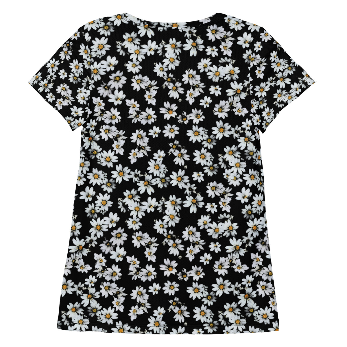 Women’s Black Daisy Athletic T-Shirt - Lightweight Moisture Wicking Workout Top With UPF 50+
