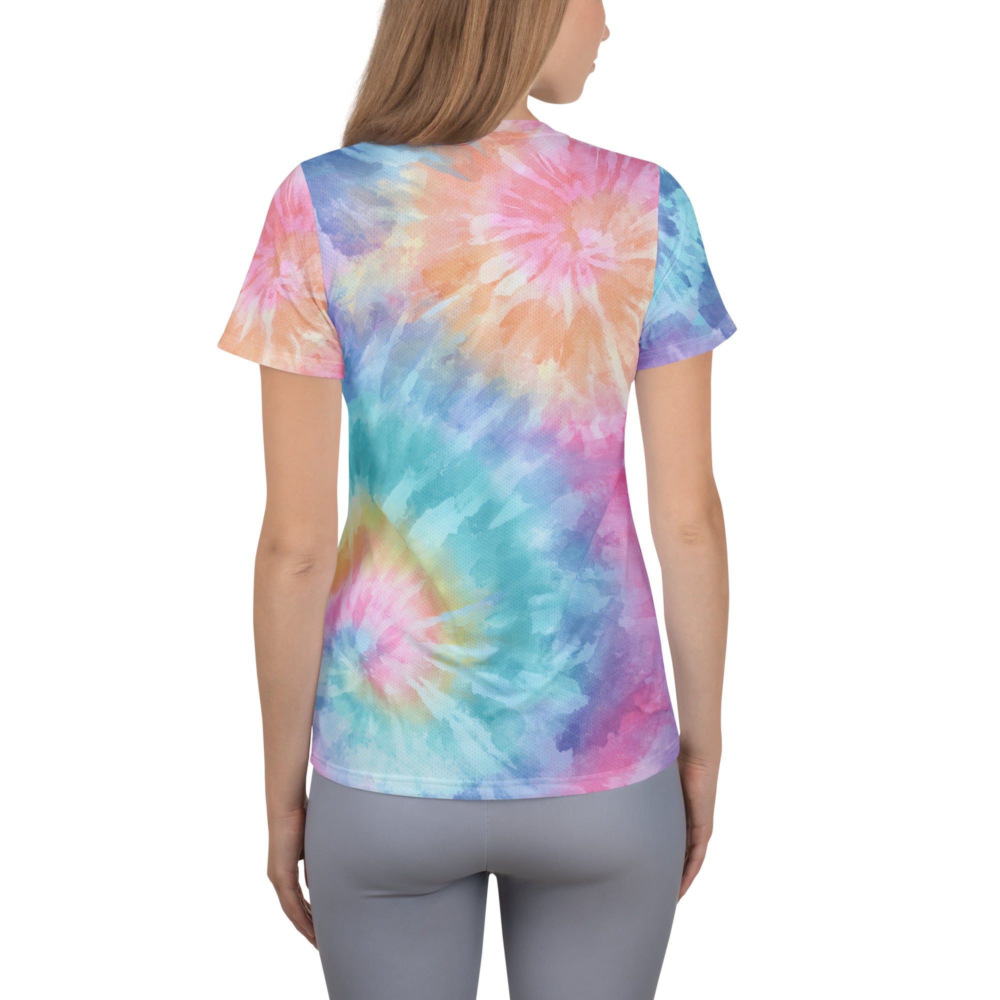 Women’s Rainbow Swirl Tie Dye Athletic T-Shirt - Lightweight Moisture Wicking Workout Top With UPF 50+