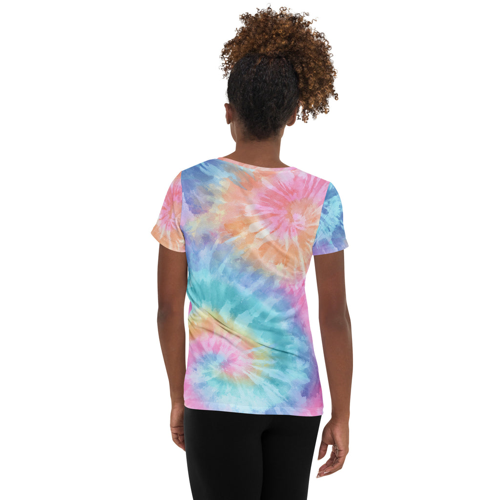 Women’s Rainbow Swirl Tie Dye Athletic T-Shirt - Lightweight Moisture Wicking Workout Top With UPF 50+