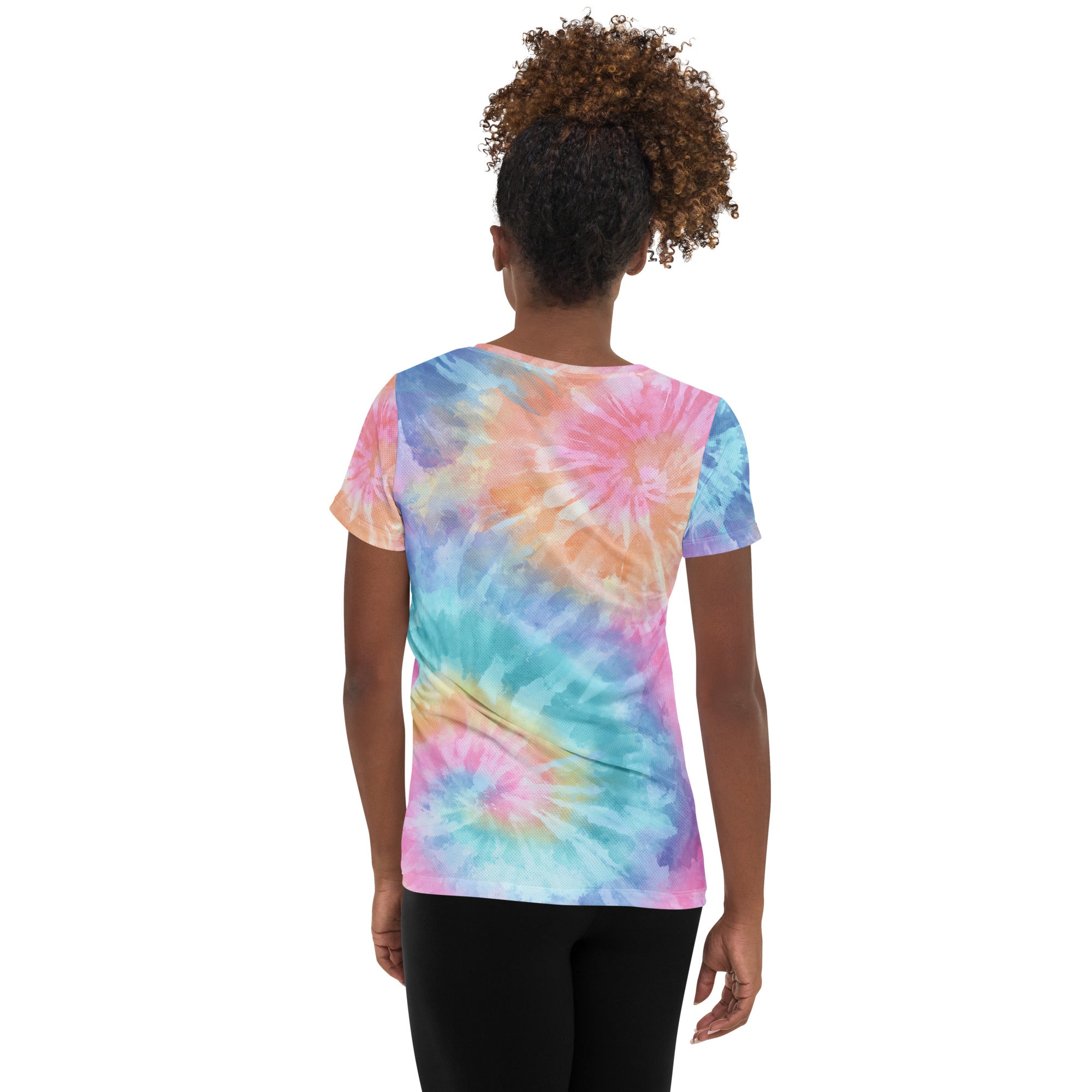 Women’s Rainbow Swirl Tie Dye Athletic T-Shirt - Lightweight Moisture Wicking Workout Top With UPF 50+