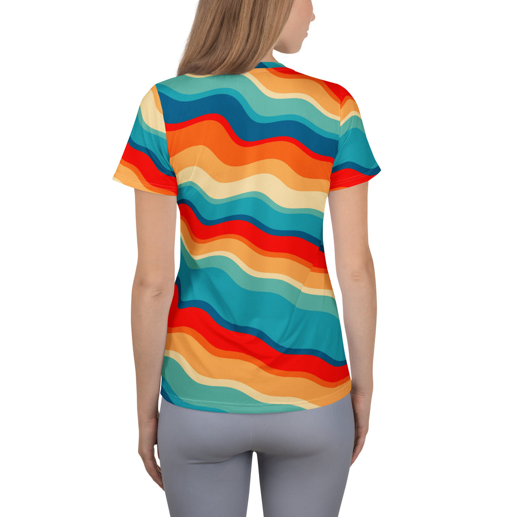Women’s Bright Sunset Wave Athletic T-Shirt - Lightweight Moisture Wicking Workout Top With UPF 50+