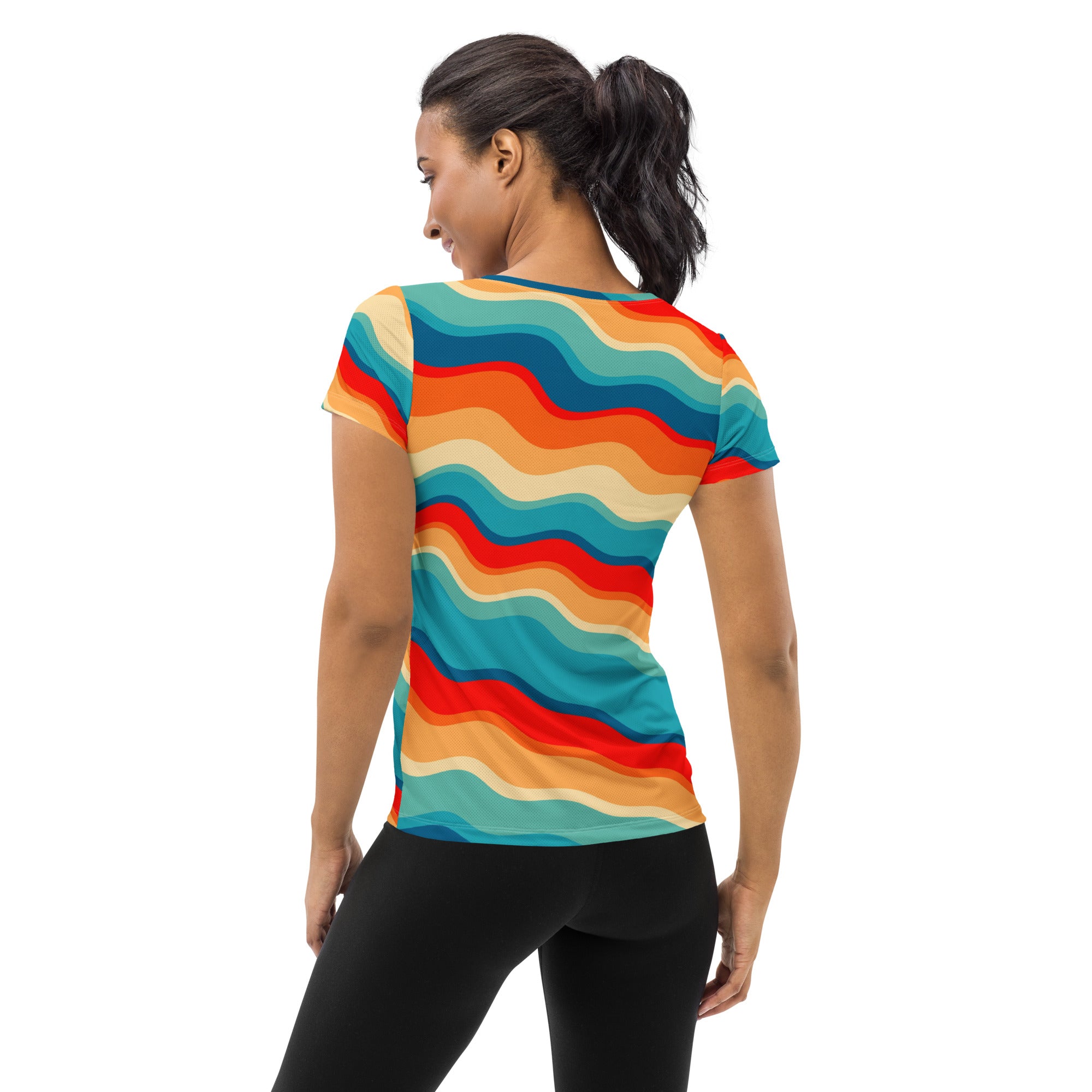 Women’s Bright Sunset Wave Athletic T-Shirt - Lightweight Moisture Wicking Workout Top With UPF 50+