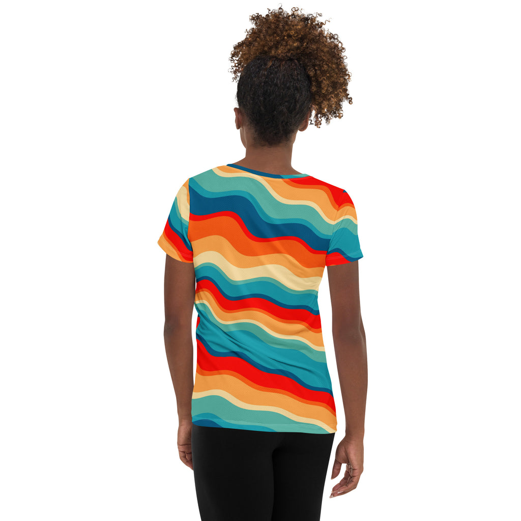 Women’s Bright Sunset Wave Athletic T-Shirt - Lightweight Moisture Wicking Workout Top With UPF 50+