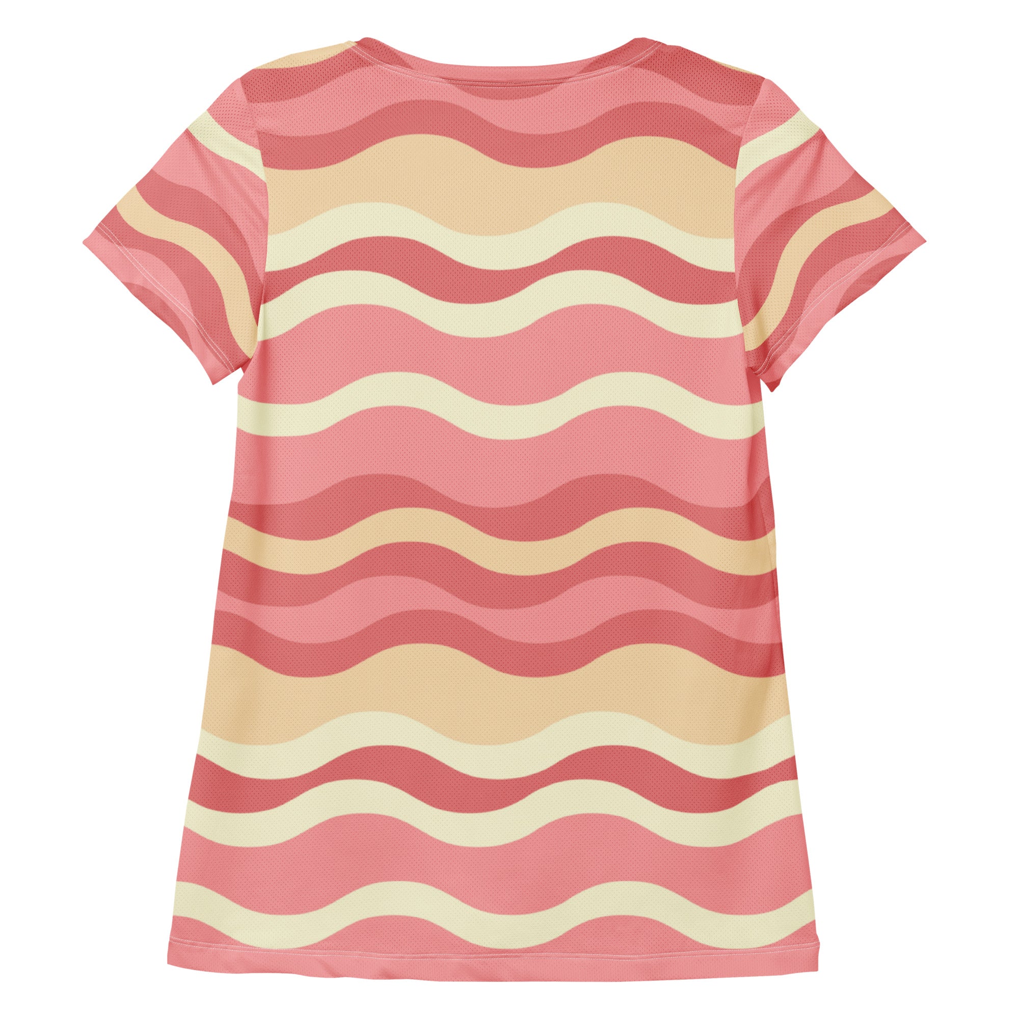 Women’s Coastal Sand Pink Wavy Stripe Athletic T-Shirt - Lightweight Moisture Wicking Workout Top With UPF 50+