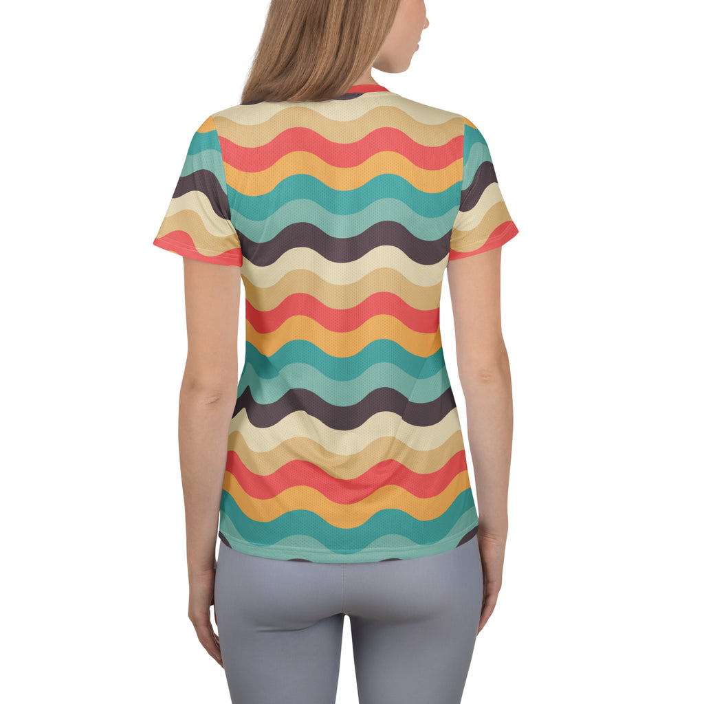 Women’s Retro Wavy Sand Athletic T-Shirt - Lightweight Moisture Wicking Workout Top With UPF 50+