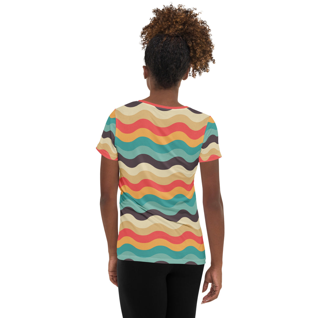 Women’s Retro Wavy Sand Athletic T-Shirt - Lightweight Moisture Wicking Workout Top With UPF 50+
