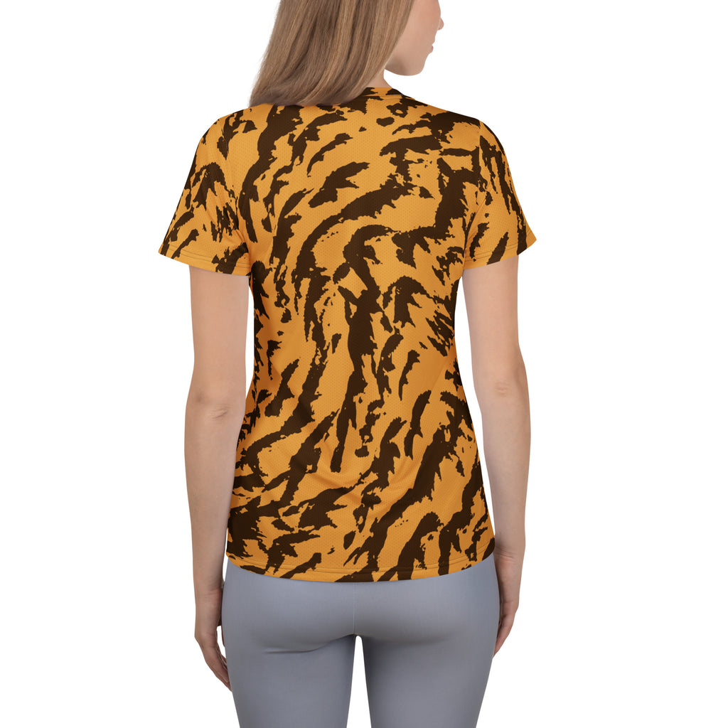 Women’s Golden Brown Abstract Animal Print Athletic T-Shirt - Lightweight Moisture Wicking Workout Top With UPF 50+