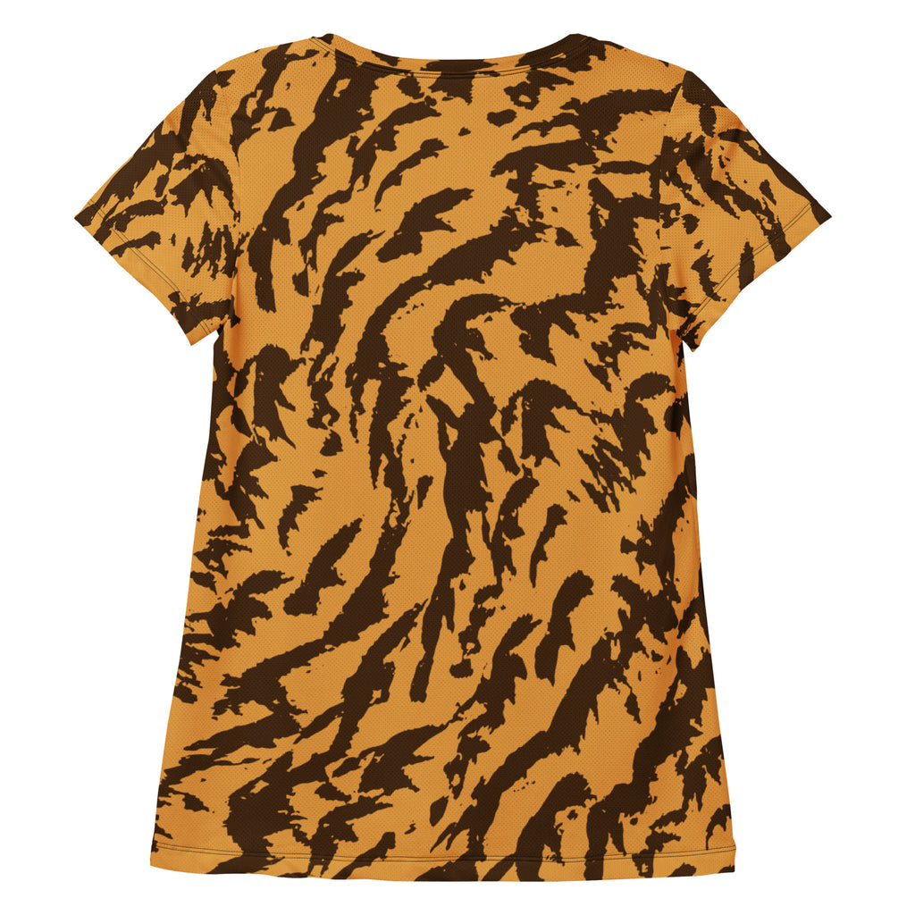 Women’s Golden Brown Abstract Animal Print Athletic T-Shirt - Lightweight Moisture Wicking Workout Top With UPF 50+
