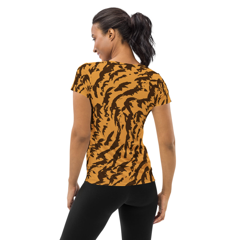 Women’s Golden Brown Abstract Animal Print Athletic T-Shirt - Lightweight Moisture Wicking Workout Top With UPF 50+