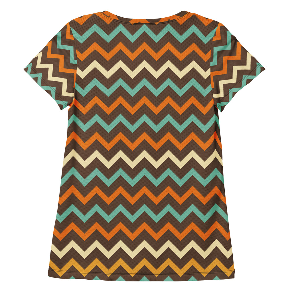 Women’s Retro Chevron Athletic T-Shirt - Lightweight Moisture Wicking Workout Top With UPF 50+