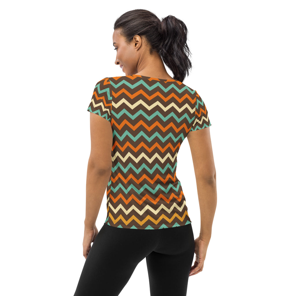 Women’s Retro Chevron Athletic T-Shirt - Lightweight Moisture Wicking Workout Top With UPF 50+