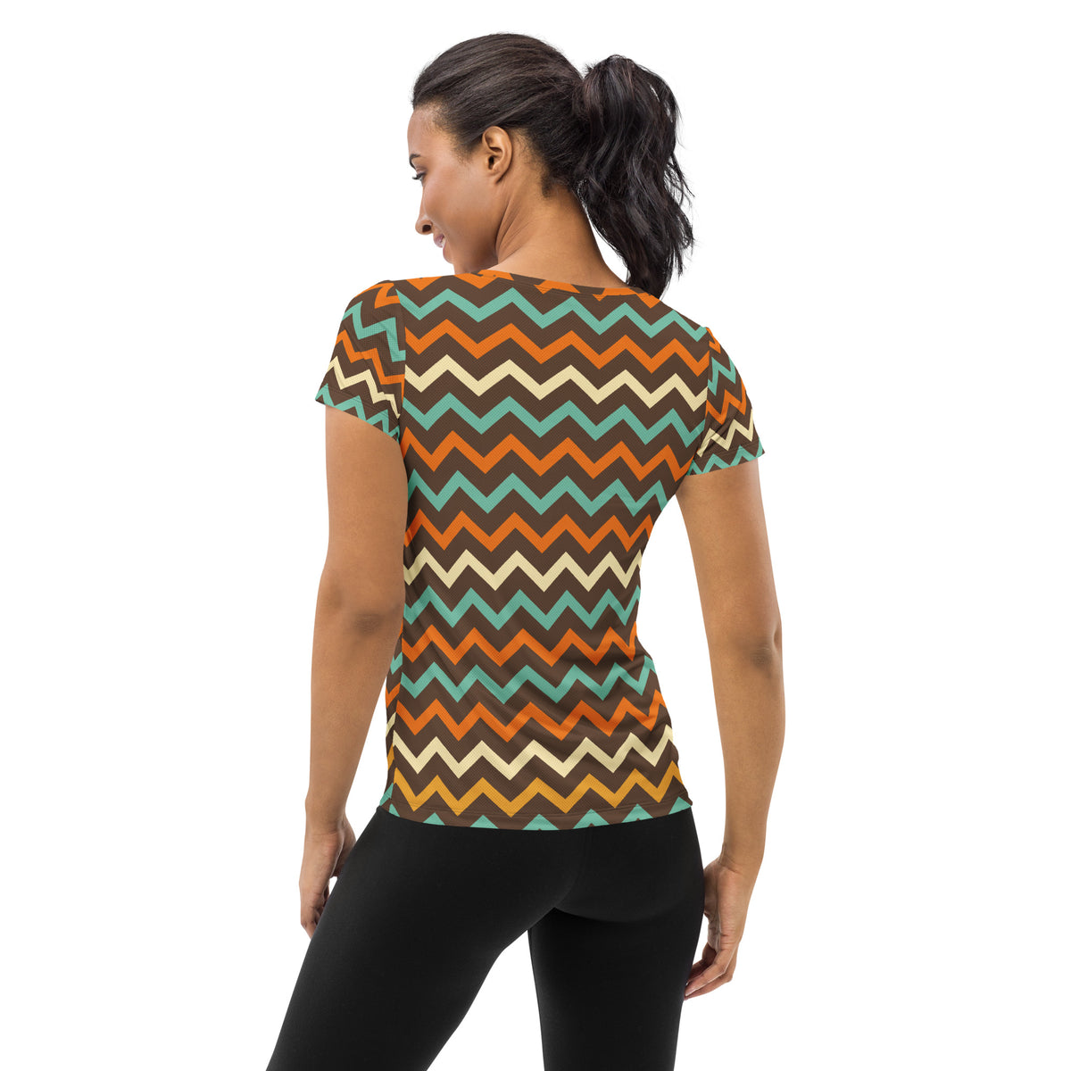 Women’s Retro Chevron Athletic T-Shirt - Lightweight Moisture Wicking Workout Top With UPF 50+