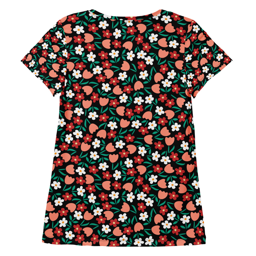 Women’s Strawberry Floral Athletic T-Shirt - Lightweight Moisture Wicking Workout Top With UPF 50+