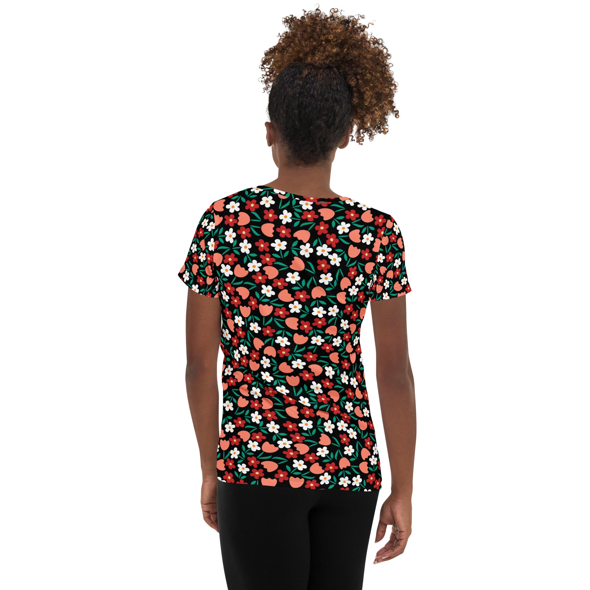 Women’s Strawberry Floral Athletic T-Shirt - Lightweight Moisture Wicking Workout Top With UPF 50+