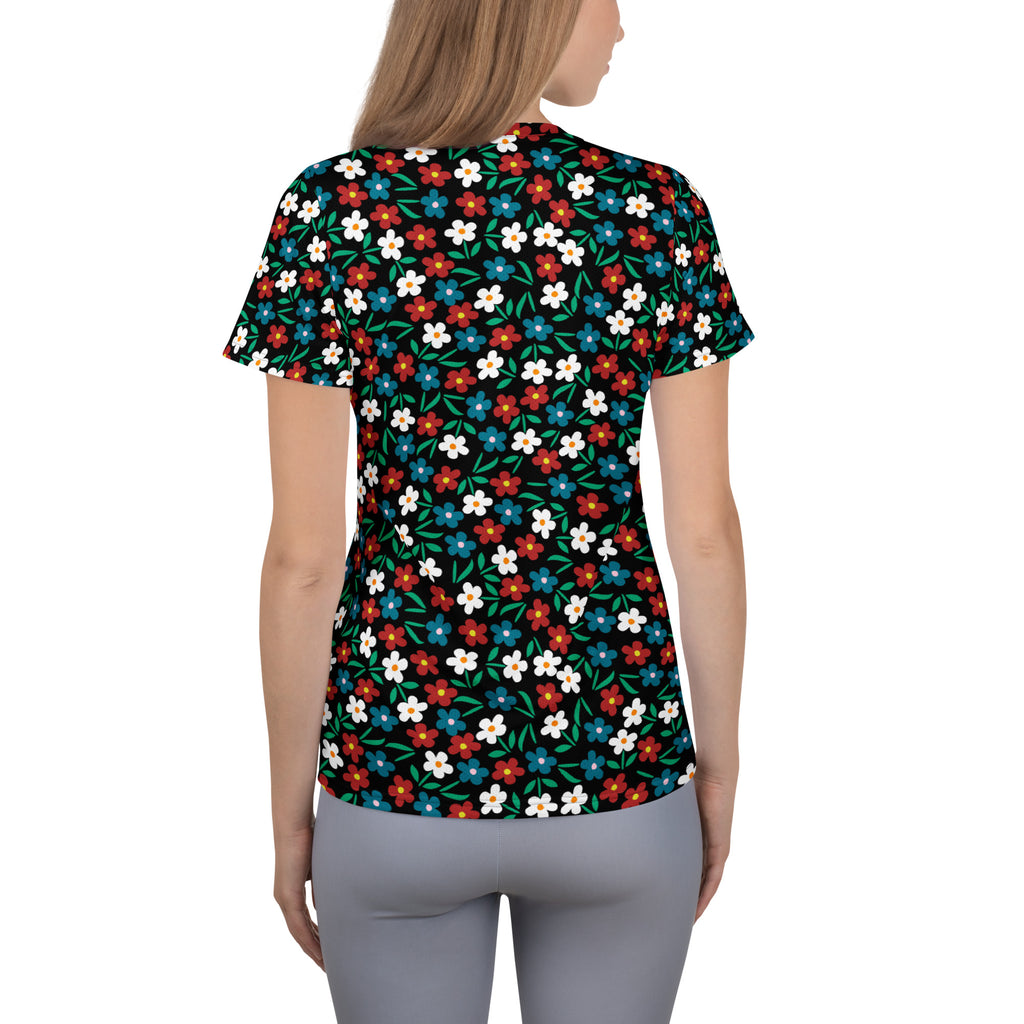 Women’s Colorful Wildflower Athletic T-Shirt - Lightweight Moisture Wicking Workout Top With UPF 50+