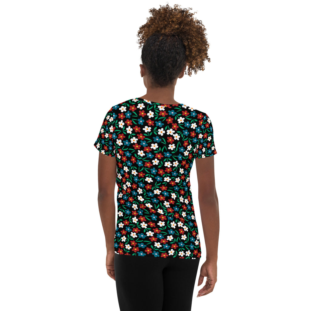 Women’s Colorful Wildflower Athletic T-Shirt - Lightweight Moisture Wicking Workout Top With UPF 50+
