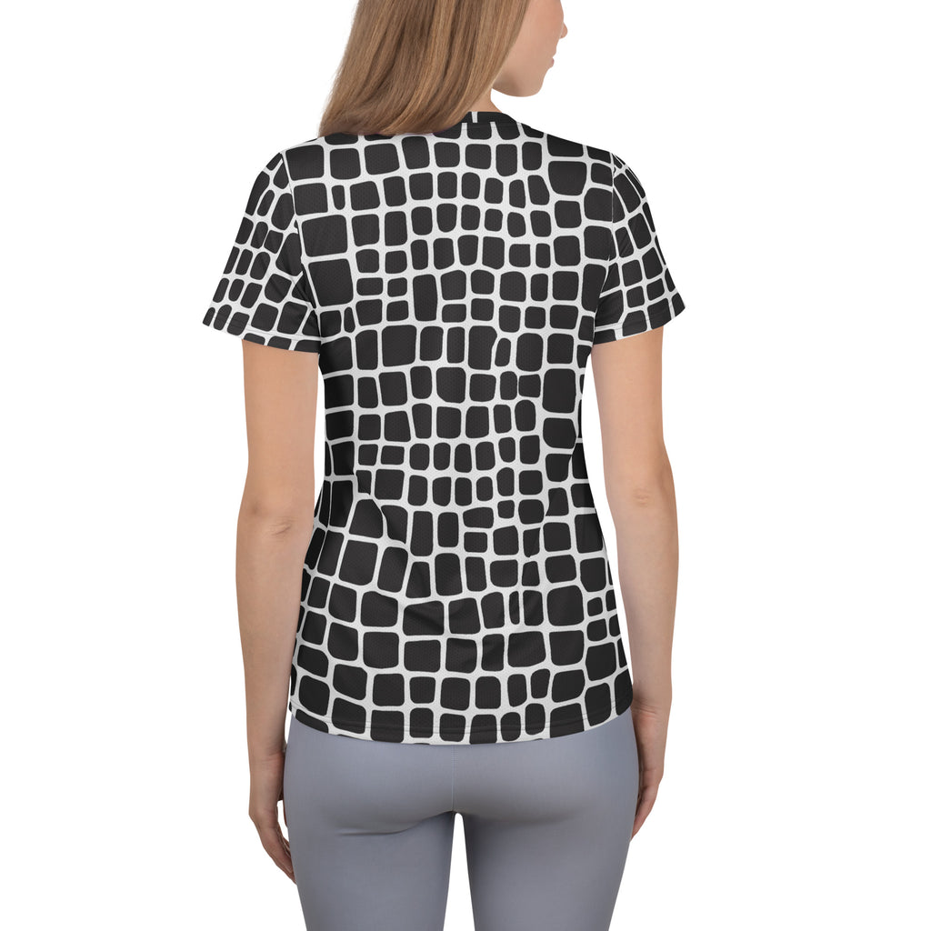 Women’s Black Reptile Print Athletic T-Shirt - Lightweight Moisture Wicking Workout Top With UPF 50+