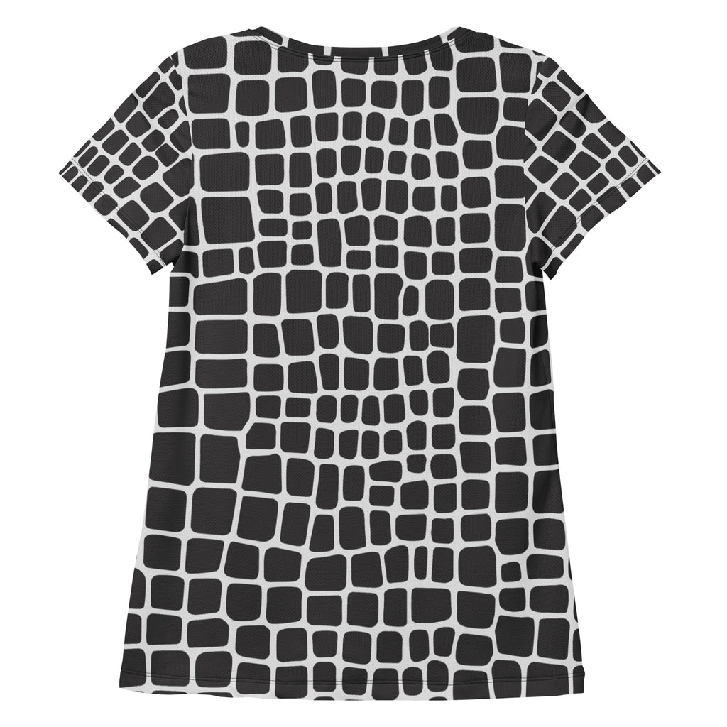 Women’s Black Reptile Print Athletic T-Shirt - Lightweight Moisture Wicking Workout Top With UPF 50+
