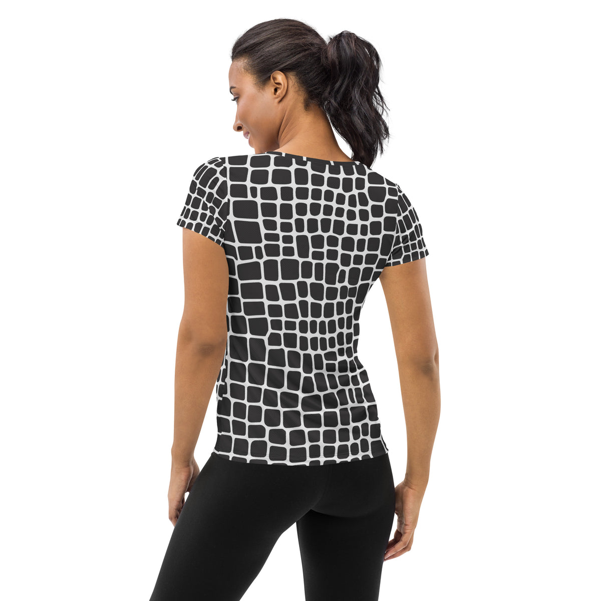 Women’s Black Reptile Print Athletic T-Shirt - Lightweight Moisture Wicking Workout Top With UPF 50+