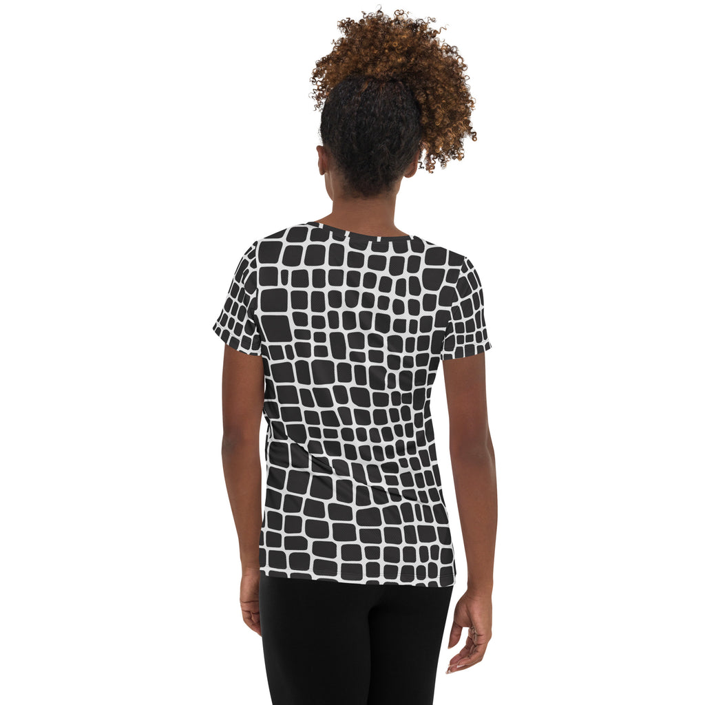 Women’s Black Reptile Print Athletic T-Shirt - Lightweight Moisture Wicking Workout Top With UPF 50+