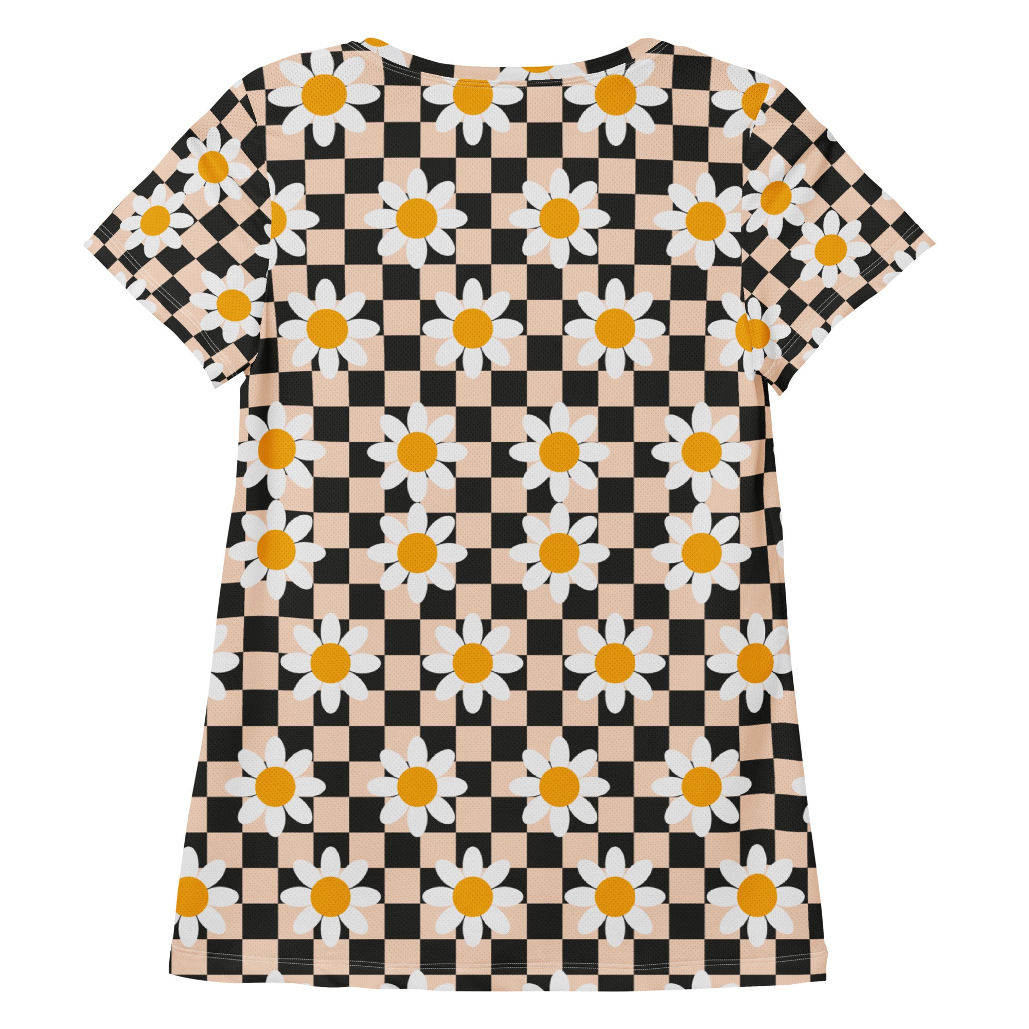 Women’s Daisy Checkerboard Athletic T-Shirt - Lightweight Moisture Wicking Workout Top With UPF 50+