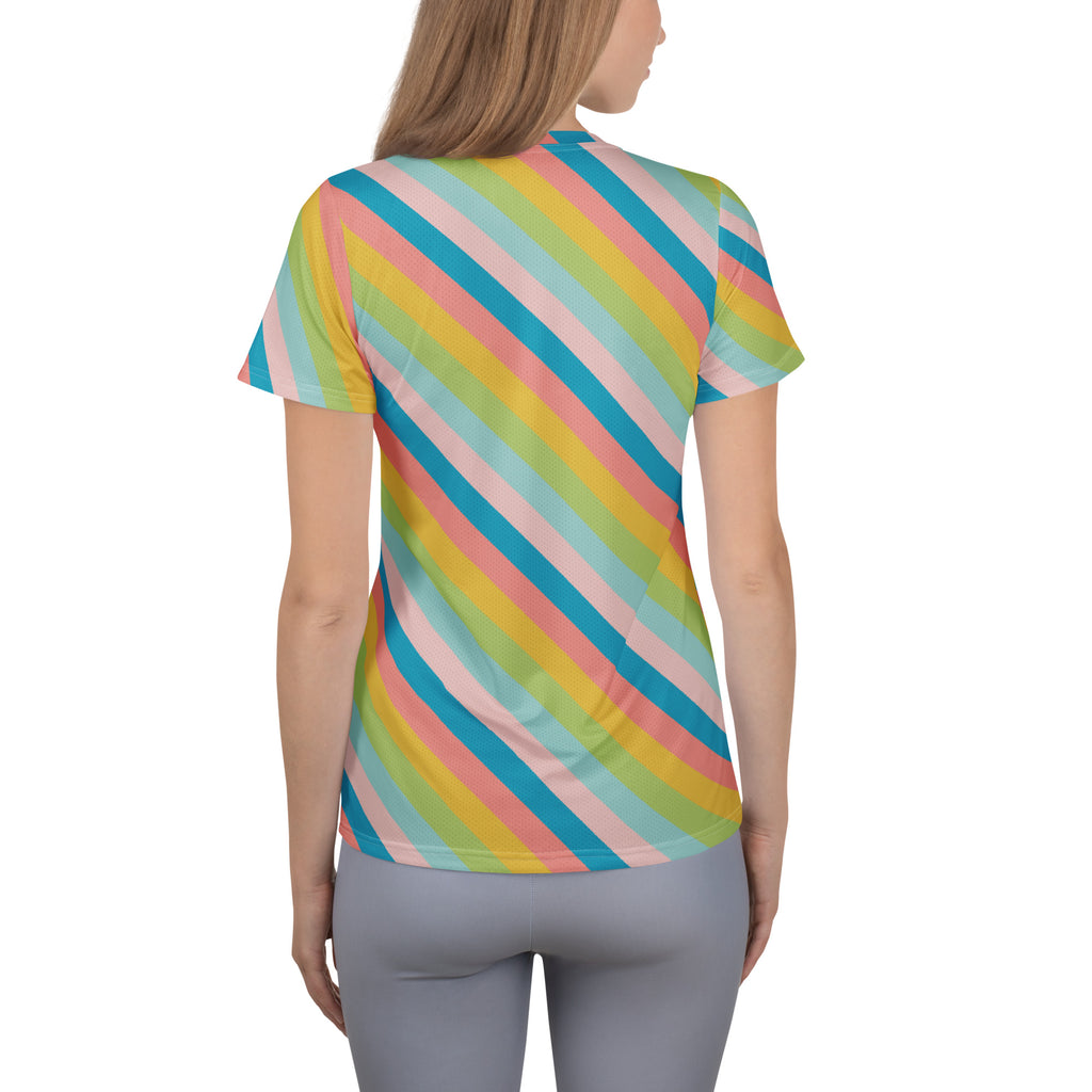 Women’s Colorful Diagonal Athletic T-Shirt - Lightweight Moisture Wicking Workout Top With UPF 50+